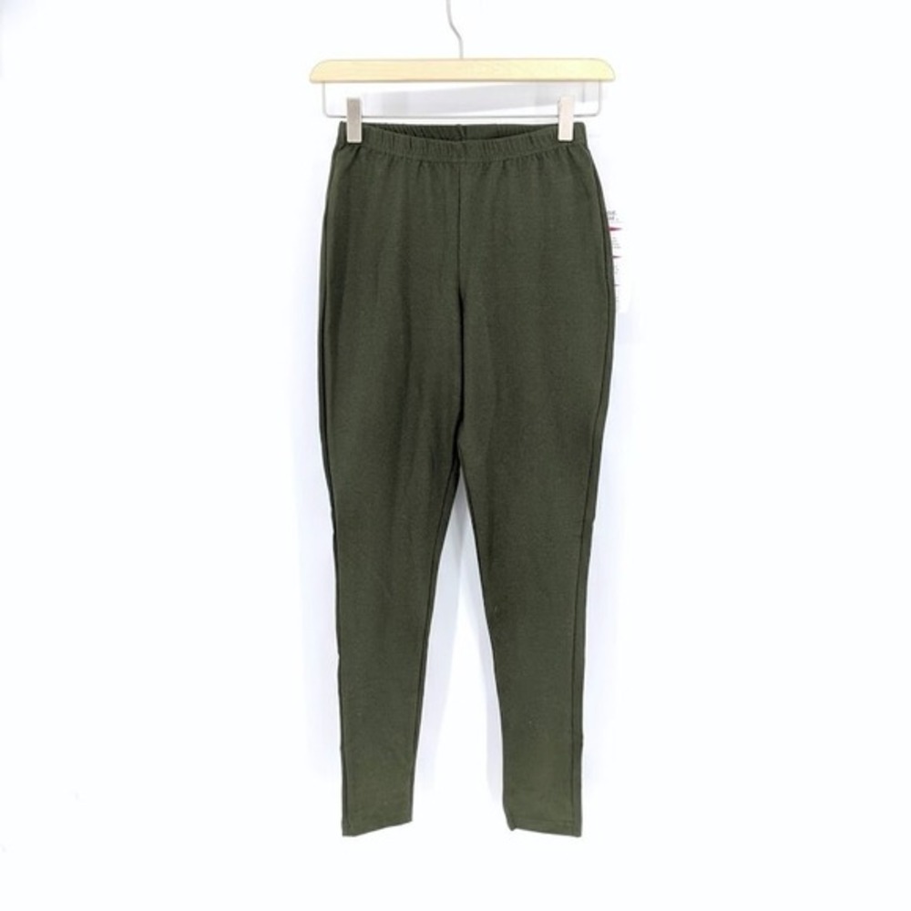 Women with Control Knit Skinny Leggings‎ Elastic Waist Pull On Olive Green XXS